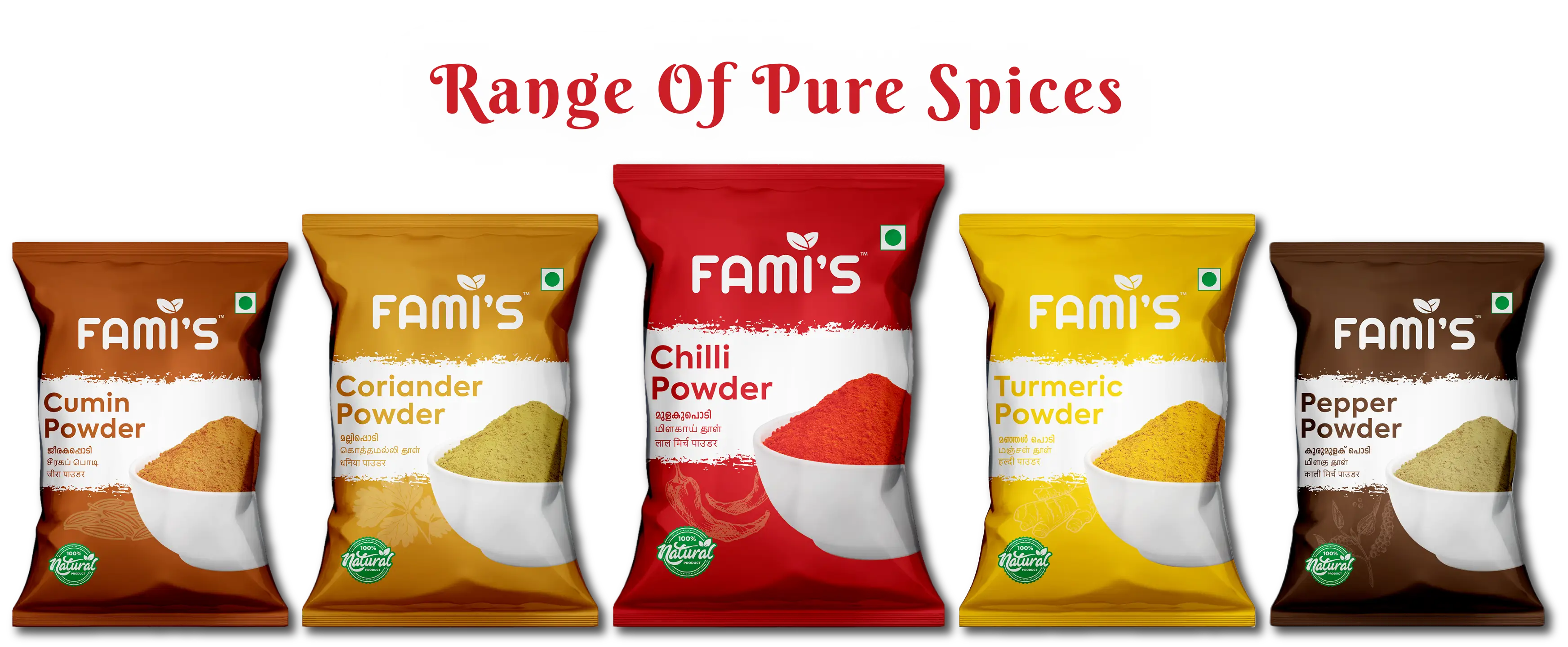 A spread of FAMI's Spice products and packaging